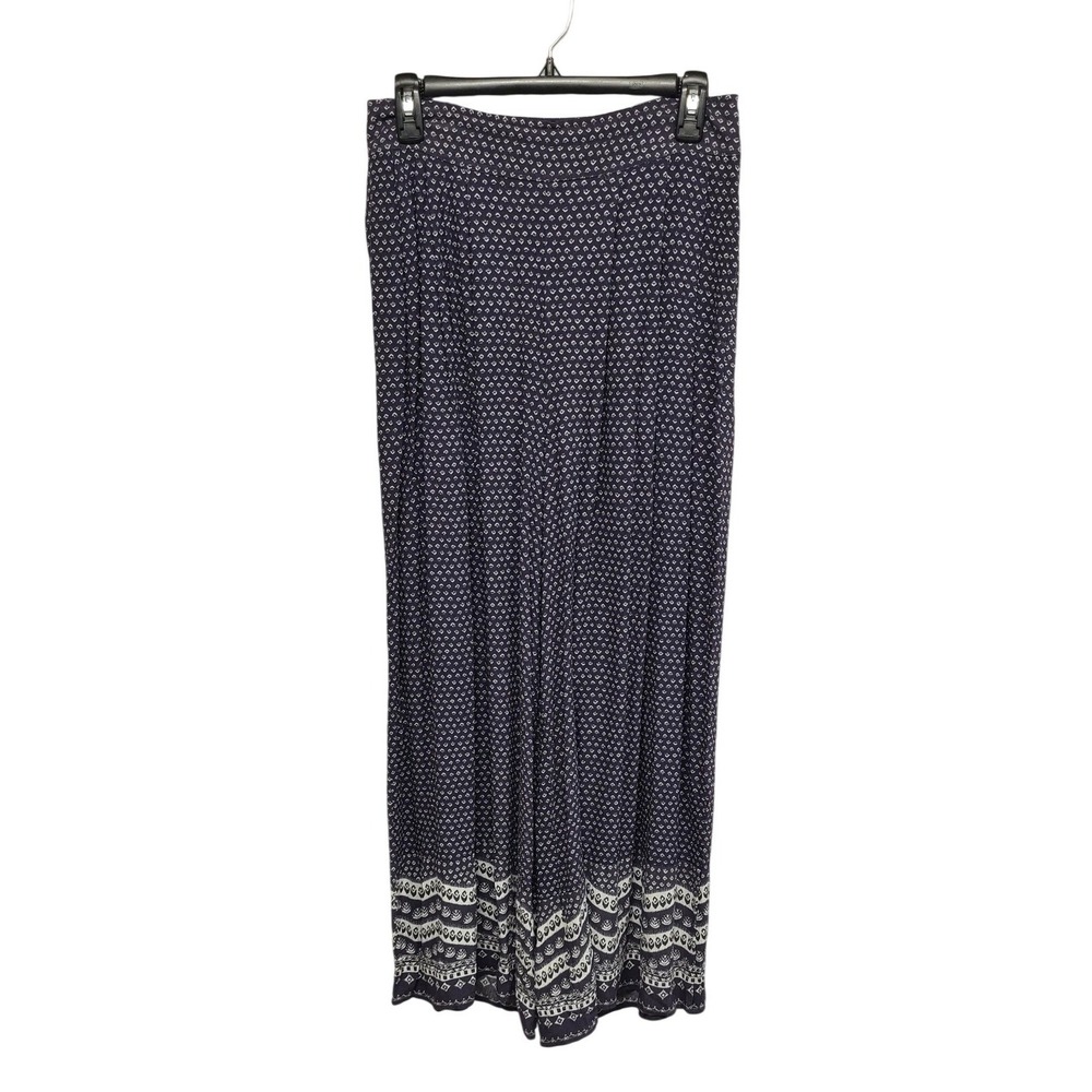 American Eagle Outfitters Navy Blue White Geometric Print‎ Wide Leg Pants Small